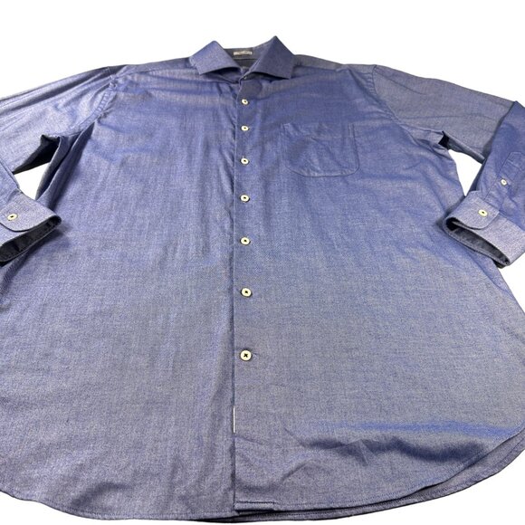 Peter Millar Button Up Shirt Men Chambray Cotton Long Sleeve Work Sport - Picture 1 of 13